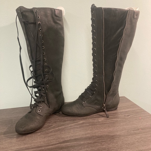 Zanotti knee high coated cotton leather versatile boots - Picture 3 of 16